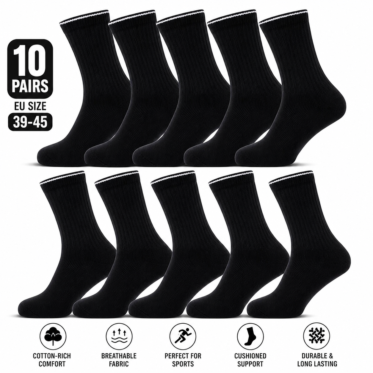Cotton-Rich Sports Socks for Active Lifestyle – 10 Pairs of Comfort and Durability for All Your Activities - SIGMA FAUSTOSO UNIPESSOAL,LDA