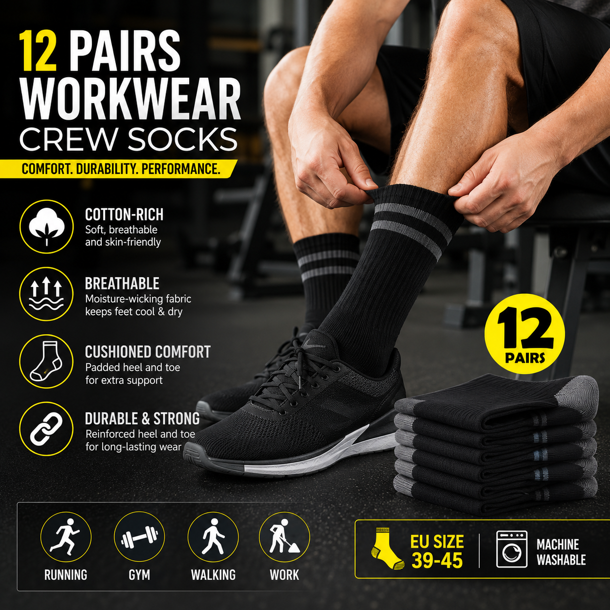 Ultimate Comfort and Durability: 12 Pairs of Men's Heavy Duty Work Socks - SIGMA FAUSTOSO UNIPESSOAL,LDA