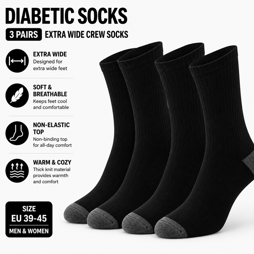 Diabetic Socks for Sensitive Feet - 3 Pairs of Cozy Non-Elastic Crew Socks for All-Day Comfort - SIGMA FAUSTOSO UNIPESSOAL,LDA