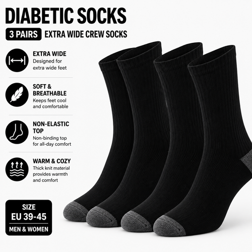 Diabetic Socks for Sensitive Feet - 3 Pairs of Cozy Non-Elastic Crew Socks for All-Day Comfort - SIGMA FAUSTOSO UNIPESSOAL,LDA