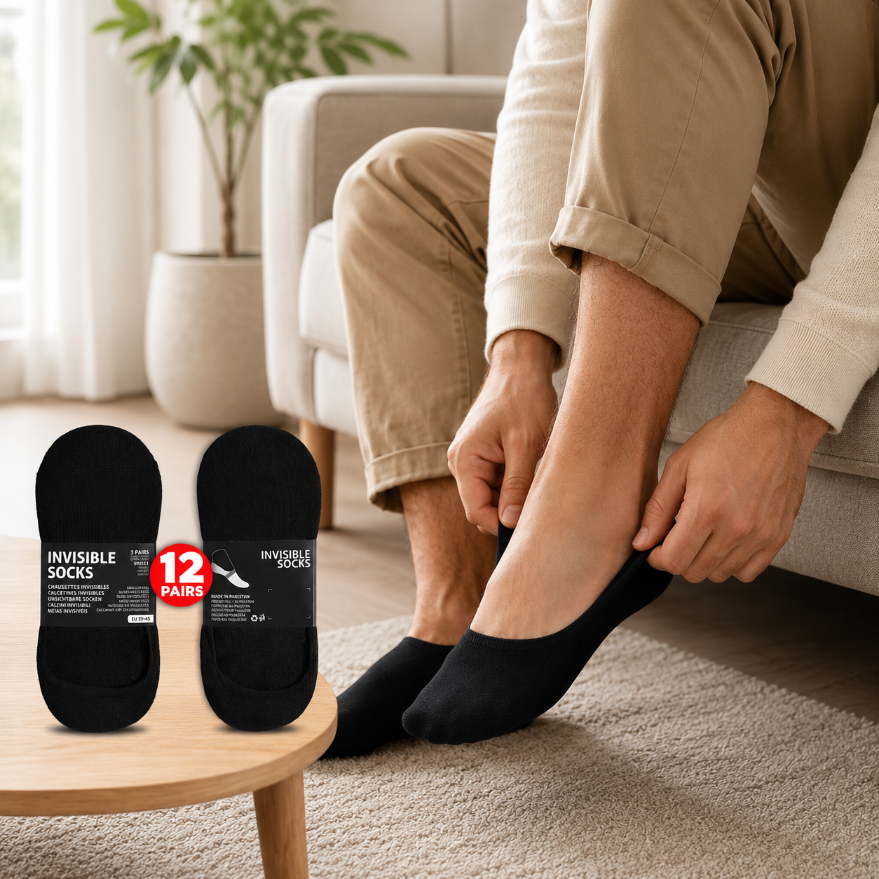 Invisible Cotton Trainer Socks - 12 Pairs Unisex Non-Slip Gym & Sports Socks - SIGMA FAUSTOSO UNIPESSOAL,LDA