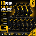 Men's Heavy Duty Work Socks - 10 Pairs of Thick Cushioned, Moisture-Wicking Crew Socks for Ultimate Comfort - SIGMA FAUSTOSO UNIPESSOAL,LDA