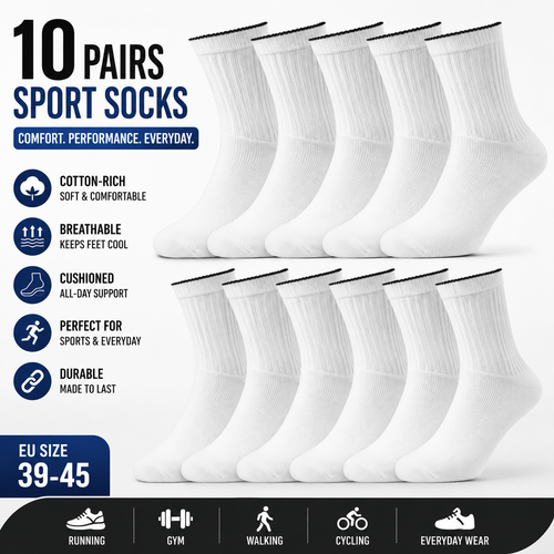 Cotton-Rich Sports Socks for Active Lifestyle – 10 Pairs of Comfort and Durability for All Your Activities - SIGMA FAUSTOSO UNIPESSOAL,LDA
