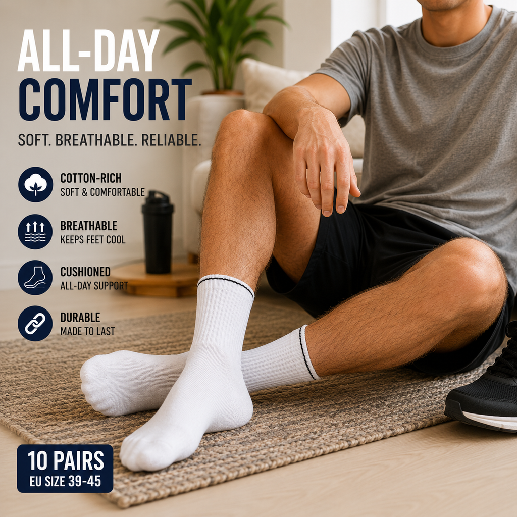 Cotton-Rich Sports Socks for Active Lifestyle – 10 Pairs of Comfort and Durability for All Your Activities - SIGMA FAUSTOSO UNIPESSOAL,LDA