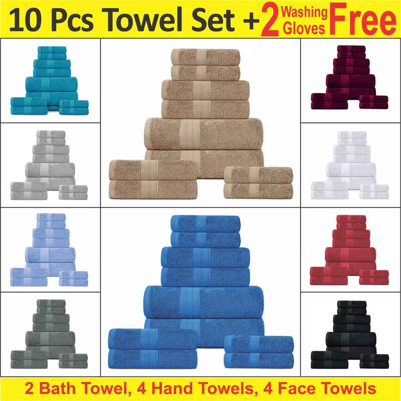 Experience Ultimate Comfort with Our Luxury Bath Towel Set - 10 Pieces of Super Absorbent Bliss - SIGMA FAUSTOSO UNIPESSOAL,LDA