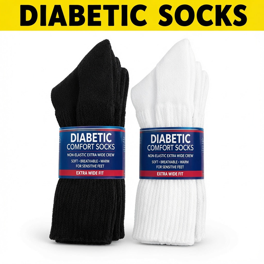 Diabetic Socks for Sensitive Feet - 3 Pairs of Cozy Non-Elastic Crew Socks for All-Day Comfort - SIGMA FAUSTOSO UNIPESSOAL,LDA